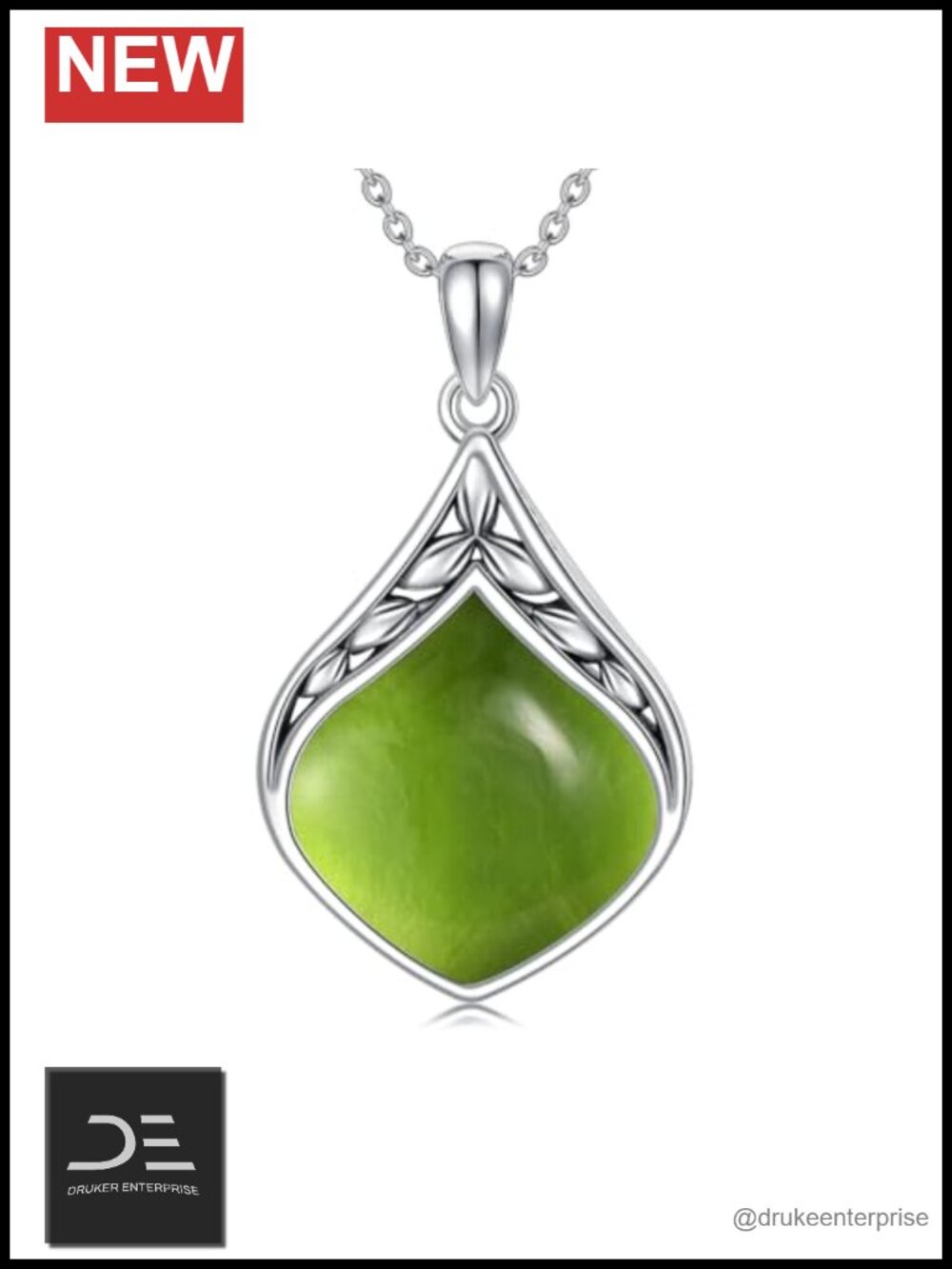 Sterling Silver Peridot Teardrop Pendant Necklace 18+2 Inch Chain